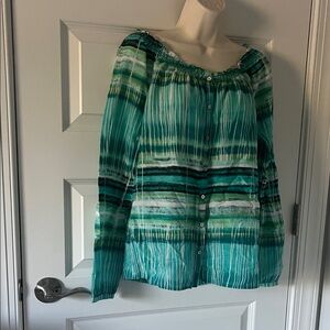 Tommy Bahama Teal and White Striped Blouse